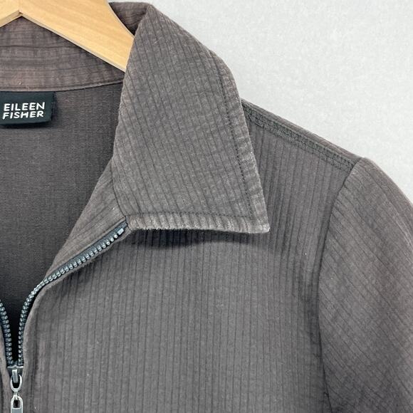 EILEEN FISHER Jacket S Cotton Crinkle Textured Jersey Full Zip Brown - Picture 8 of 14
